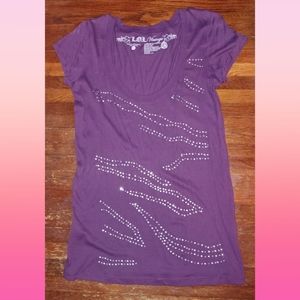 L.O.L. Vintage Y2K Purple silver with zebra print Bedazzled Shirt